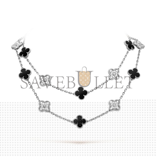 v*n cl*f arpels vintage alhambra long necklace, 20 motifs - white gold, Di*m*nd, onyx vcarp2r800
