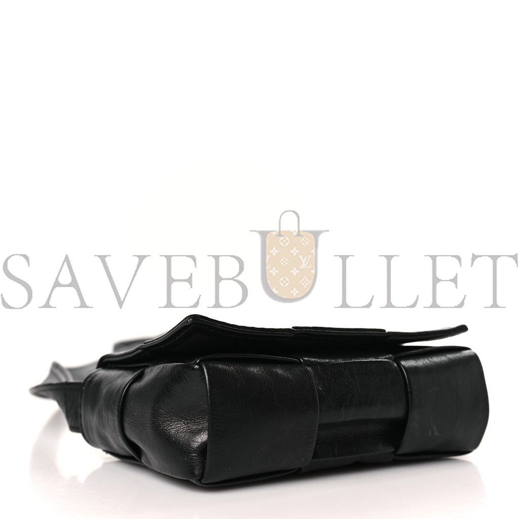 bo*te*ga Ve*ne*ta paper calfskin maxi intreccio extra mini cassette crossbody bag black (13*9*5cm)