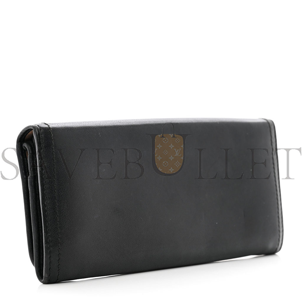 Pra*a calfskin continental flap wallet black (19*9*3cm)