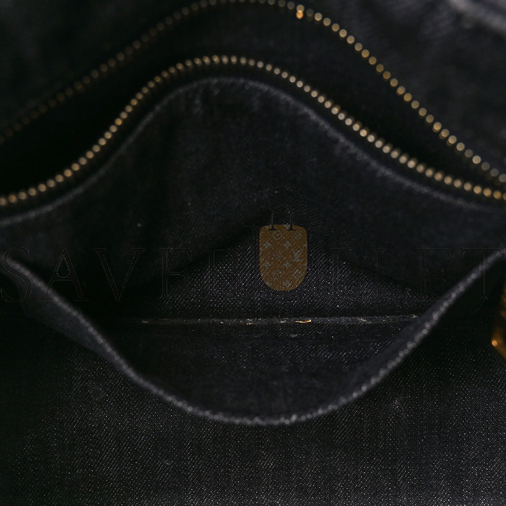 Pra*a denim small canapa logo tote black (27*20*14cm)