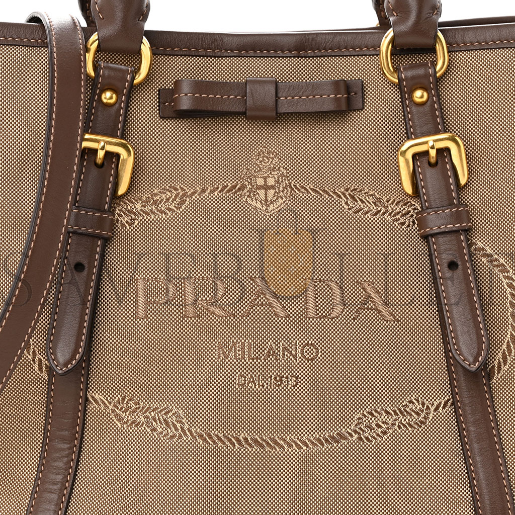 Pra*a jacquard logo tote corda bruciato (33*23*16cm)