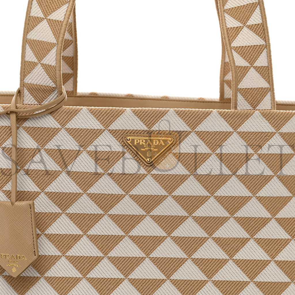 Pra*a fabric embroidered saffiano large symbole tote black beige (43*31*20cm)