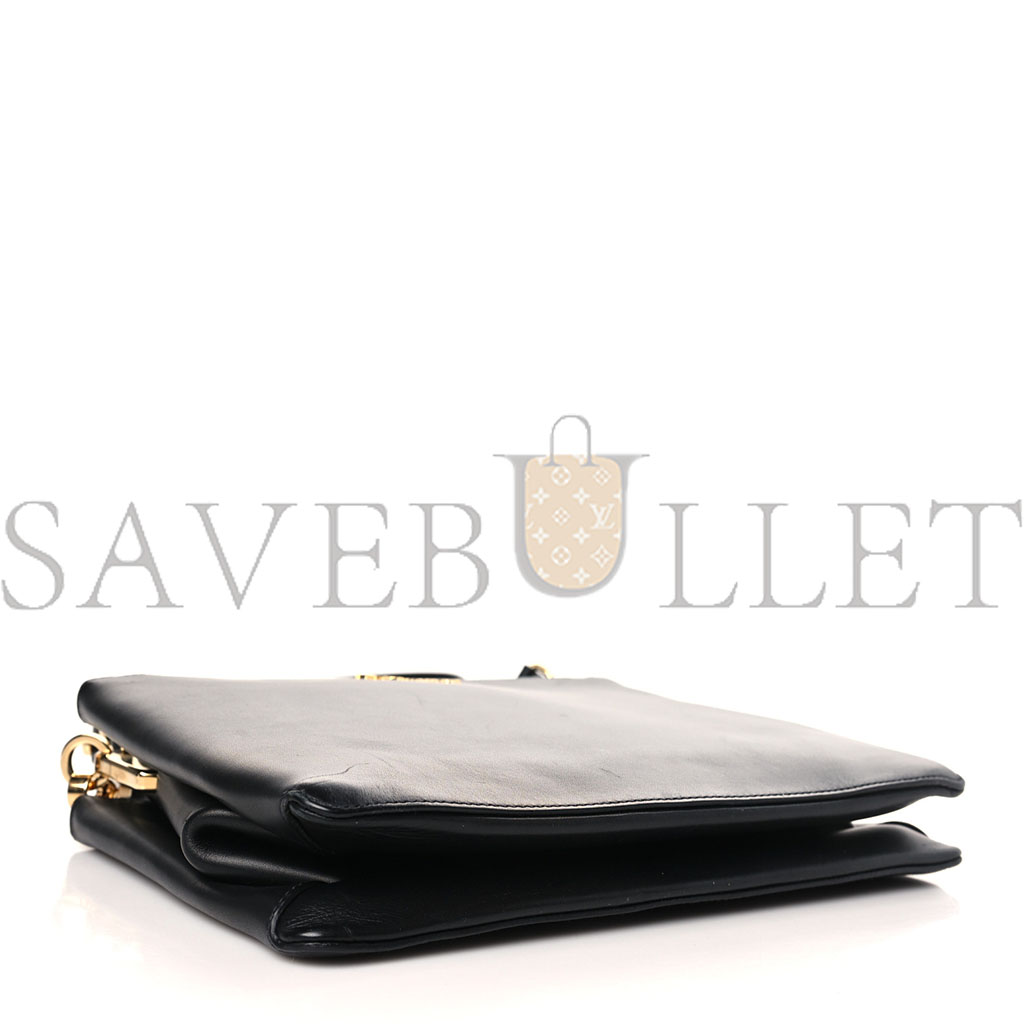 Pra*a new calfskin small deux shoulder bag black (27*20*4cm)