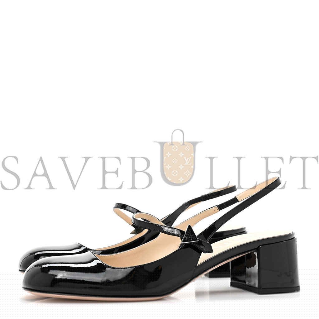 Pra*a patent decolette logo mary jane 45mm slingback pumps 40 black