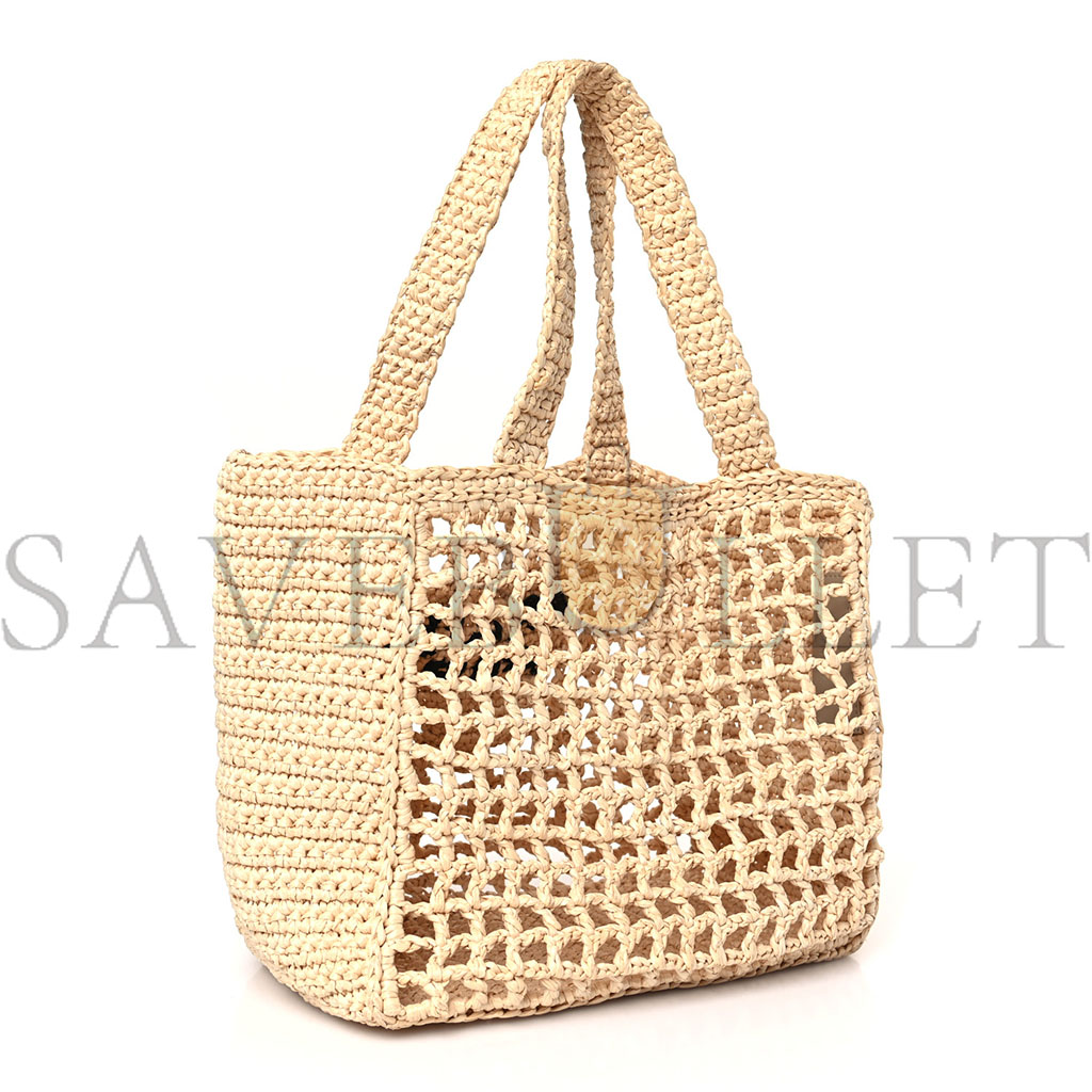 Pra*a raffia embroidered small logo tote bag naturale (21*21*11cm)