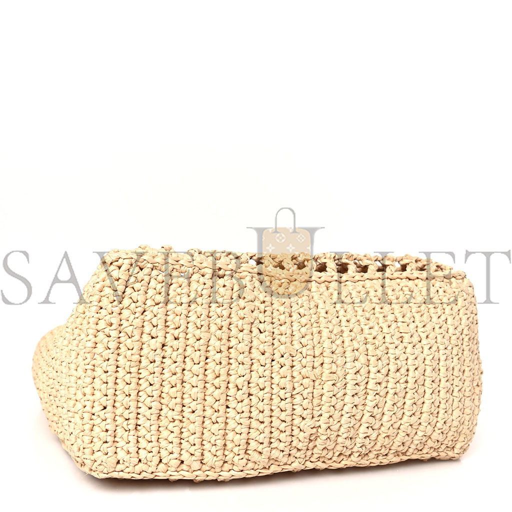 Pra*a raffia embroidered small logo tote bag naturale (21*21*11cm)