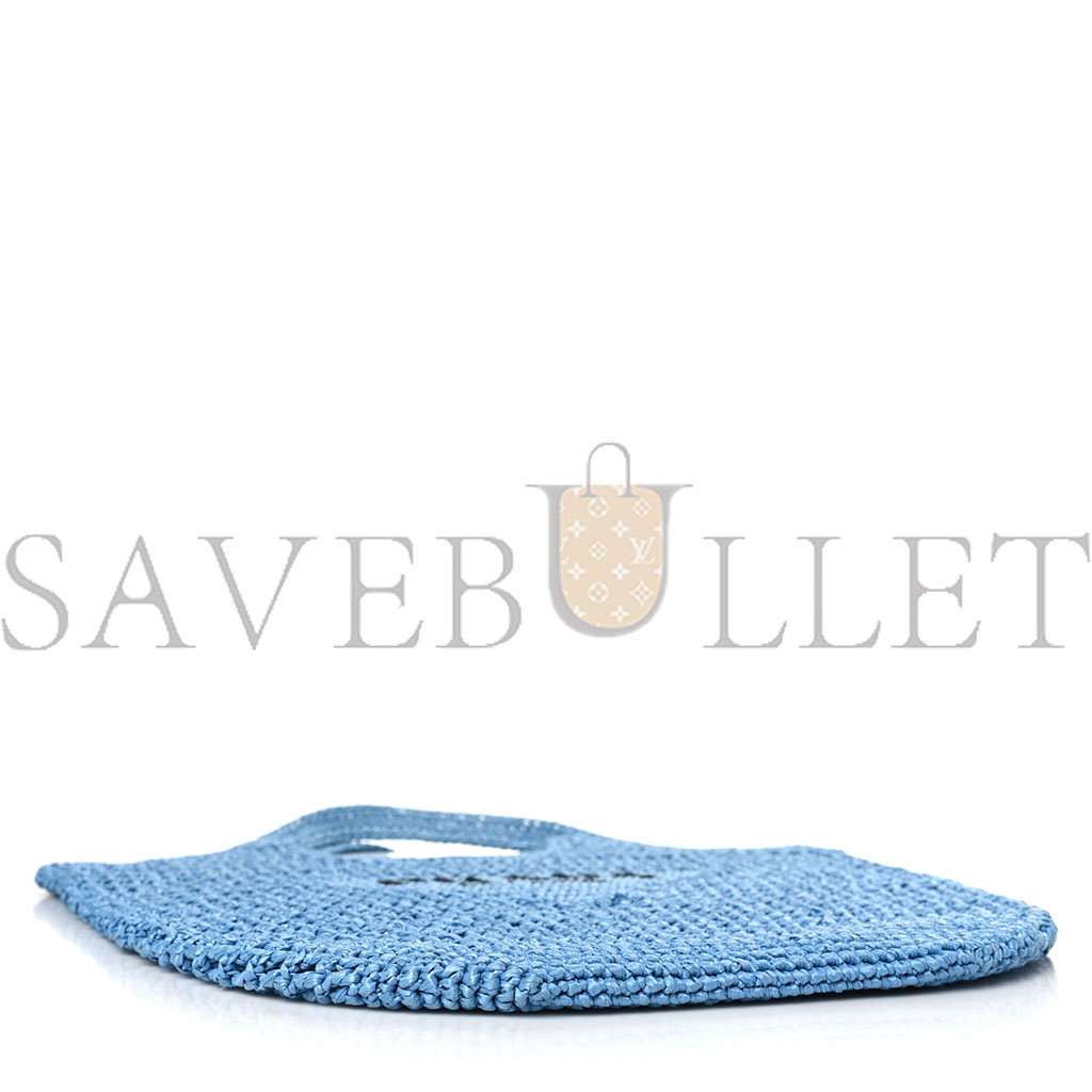 Pra*a raffia embroidered logo shopping tote bag celeste (50*41*19cm)