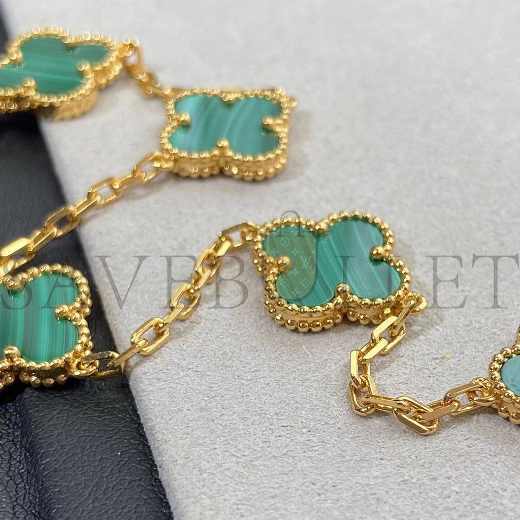 V*N CL*F arpels vintage alhambra bracelet, 5 motifs - yellow gold, malachite vcarl80900