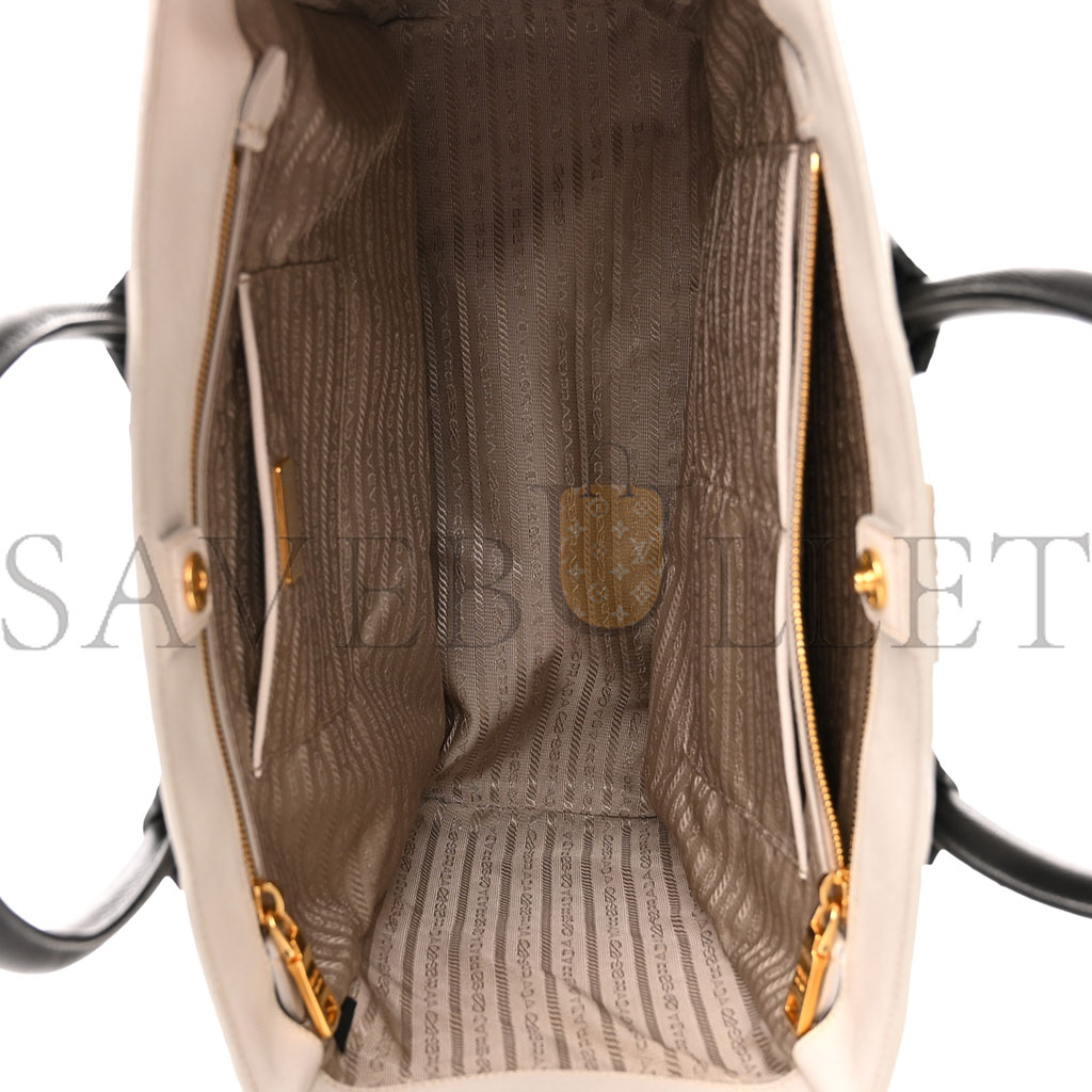 Pra*a saffiano medium bi-color top handle tote black talco (36*30*15cm)