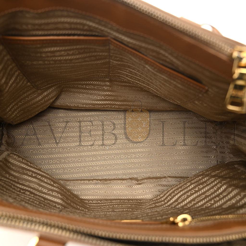 Pra*a saffiano large galleria double zip tote caramel (36*26*16cm)