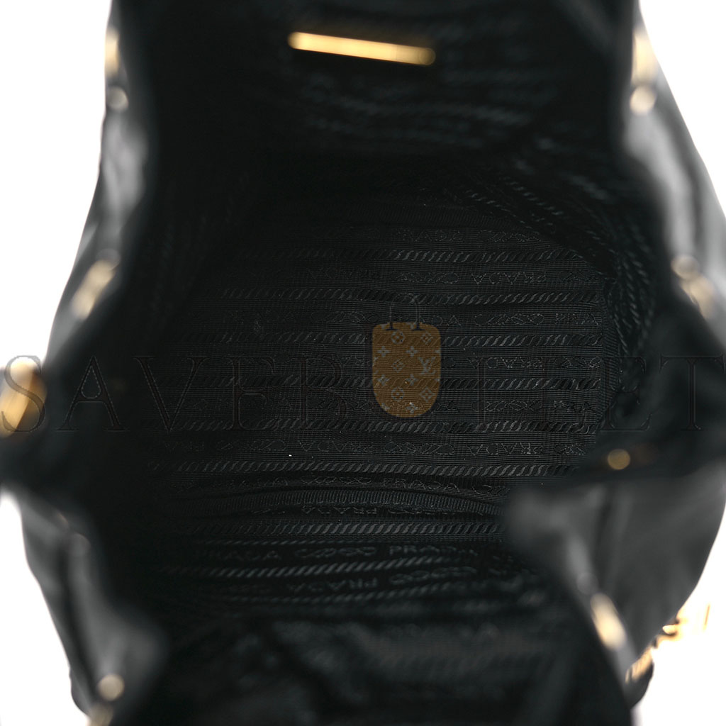 Pra*a saffiano tessuto nylon mini bucket crossbody bag black (23*18*11cm)