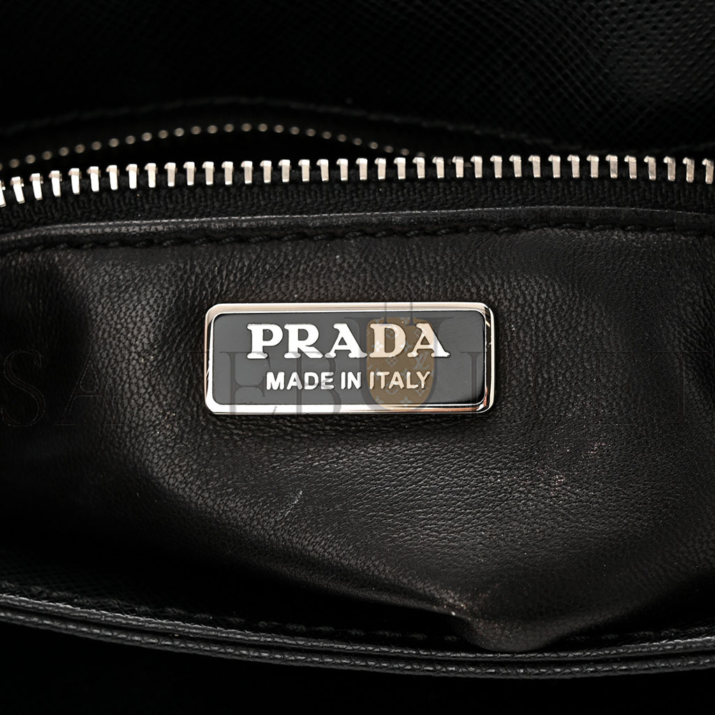 Pra*a saffiano tessuto nylon chain shoulder bag black (24*15*5cm)