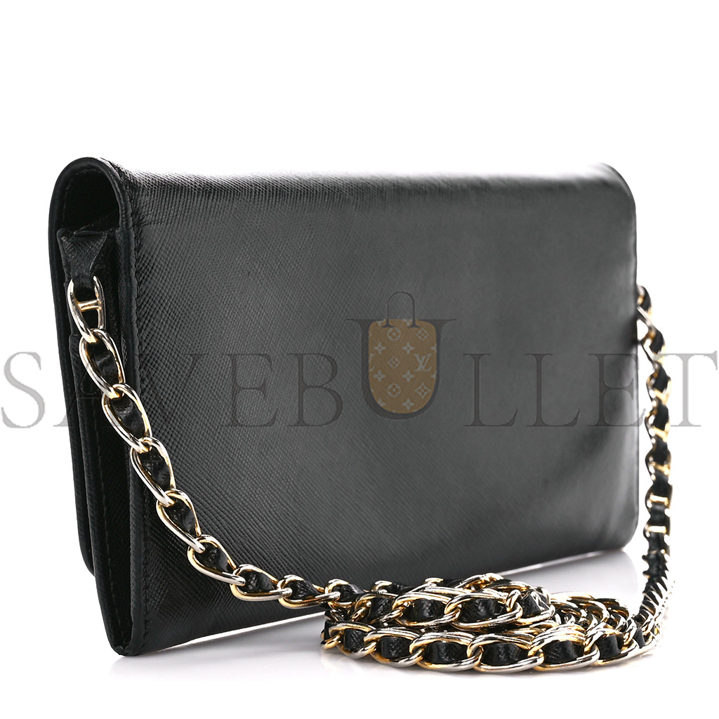 Pra*a saffiano metal oro chain wallet black (21*11*2cm)