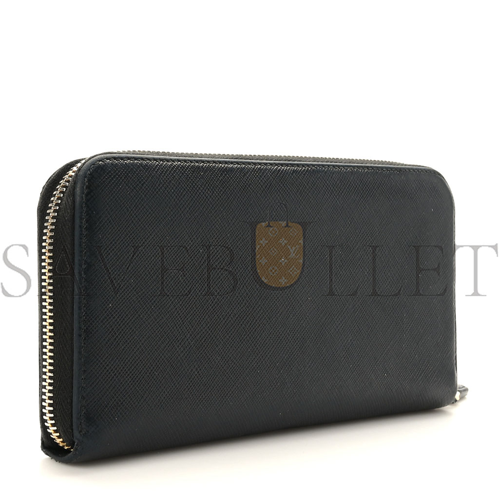 Pra*a saffiano metal zip around wallet black (18*11*3cm)
