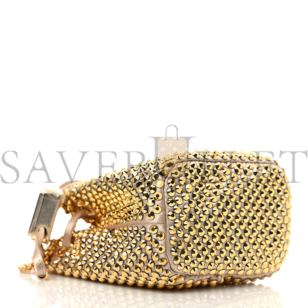 Pra*a satin crystal drawstring mini pouch platino (9*9*6cm)