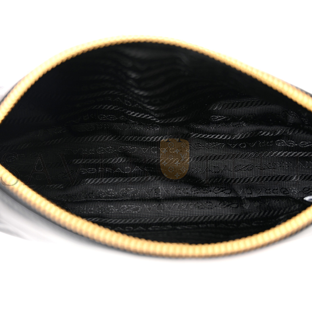 Pra*a vitello shine brushed calfskin re-edition 2002 shoulder bag black (24*10*6cm)