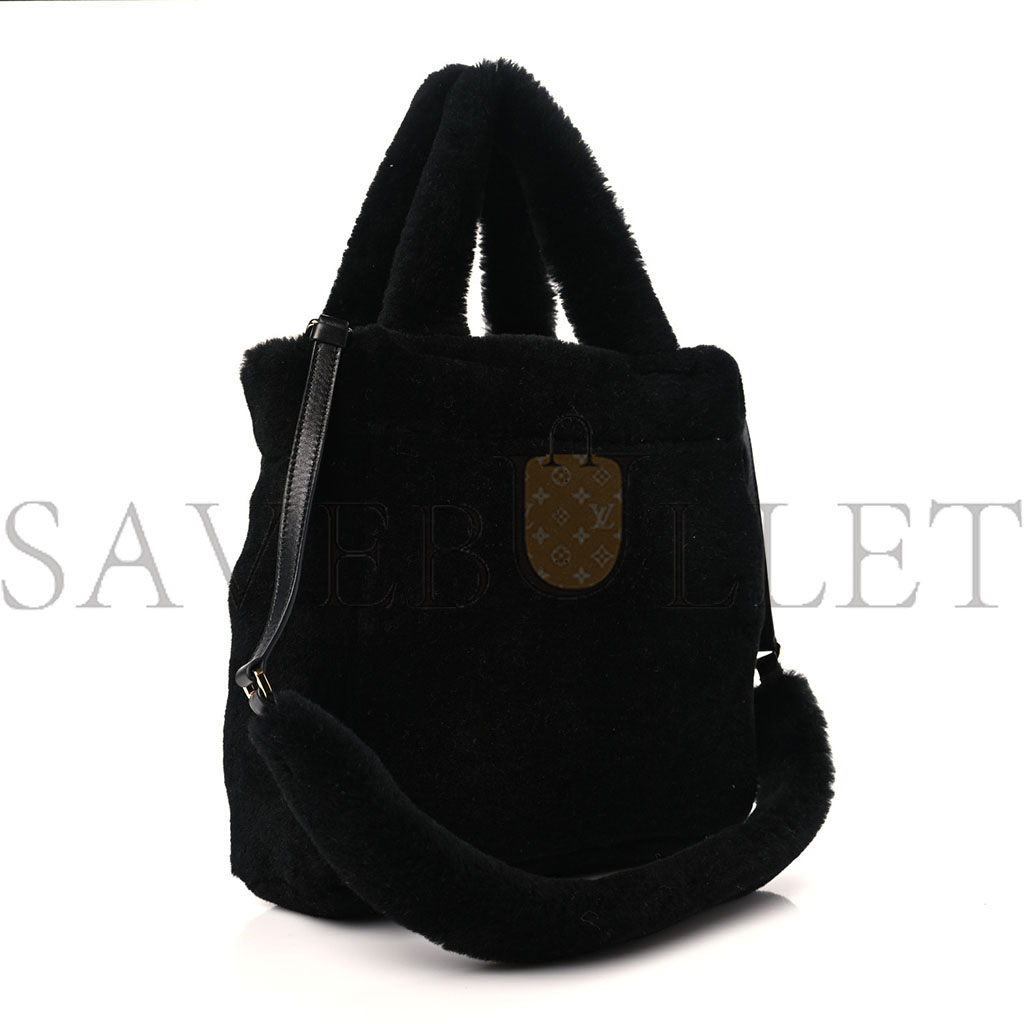 Pra*a shearling logo mini tote black white (25*23*9cm)