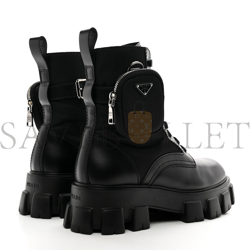 Pra*a spazzolato rois re-nylon metal triangle logo mens monolith pouch pocket 60mm combat boots 7.5 black