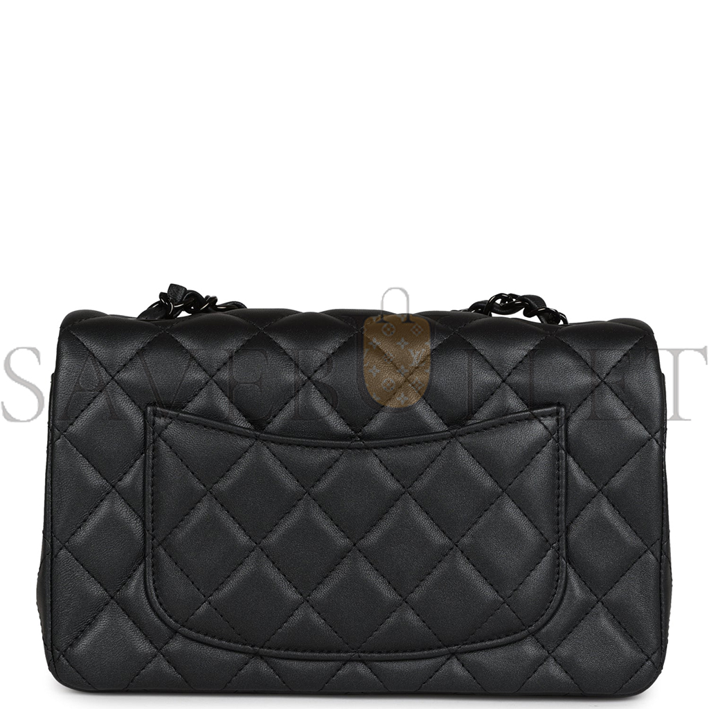 Ch*el mini rectangular flap so black iridescent lambskin black hardware ap1116 (20*13*6cm)