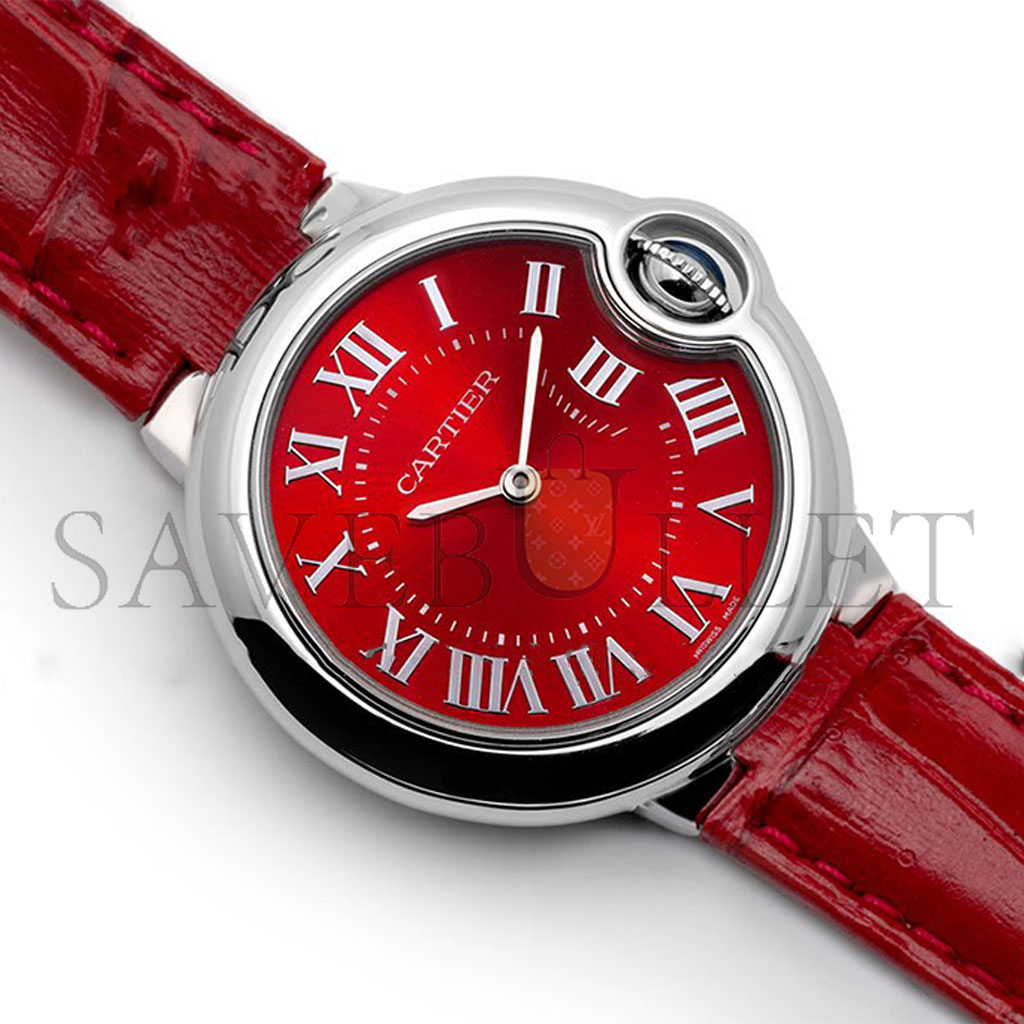 Ca*t*er ballon bleu de Ca*t*er 33mm quartz red dial in red leather strap wsbb0022