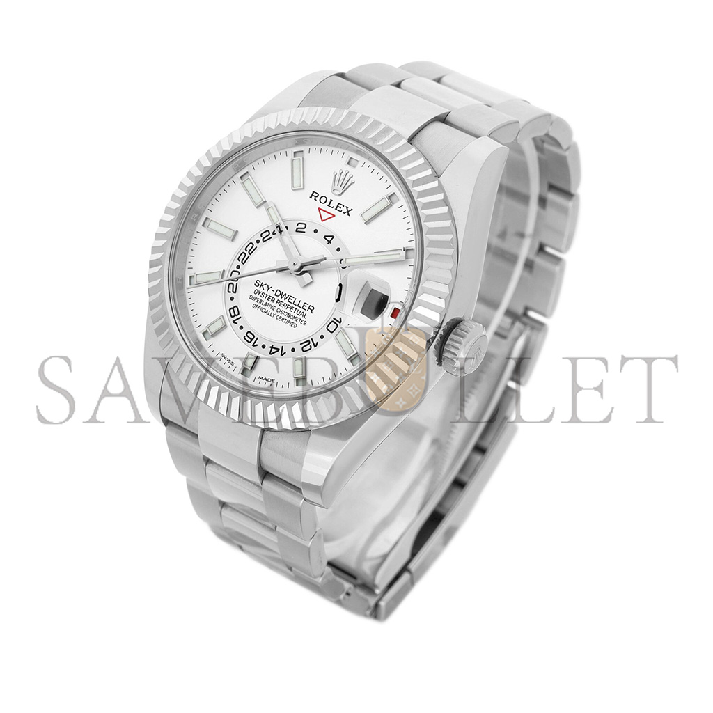 R*l*x sky-dweller stainless steel annual calendar dual time zone wristwatch with white gold 326934
