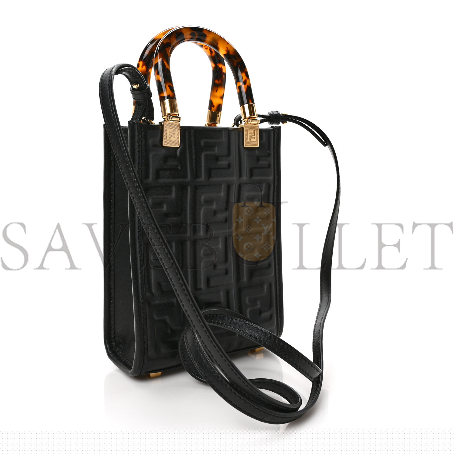 F**di vitello plexiglass ff embossed mini F**di sunshine shopper tote black (18*13*6cm)