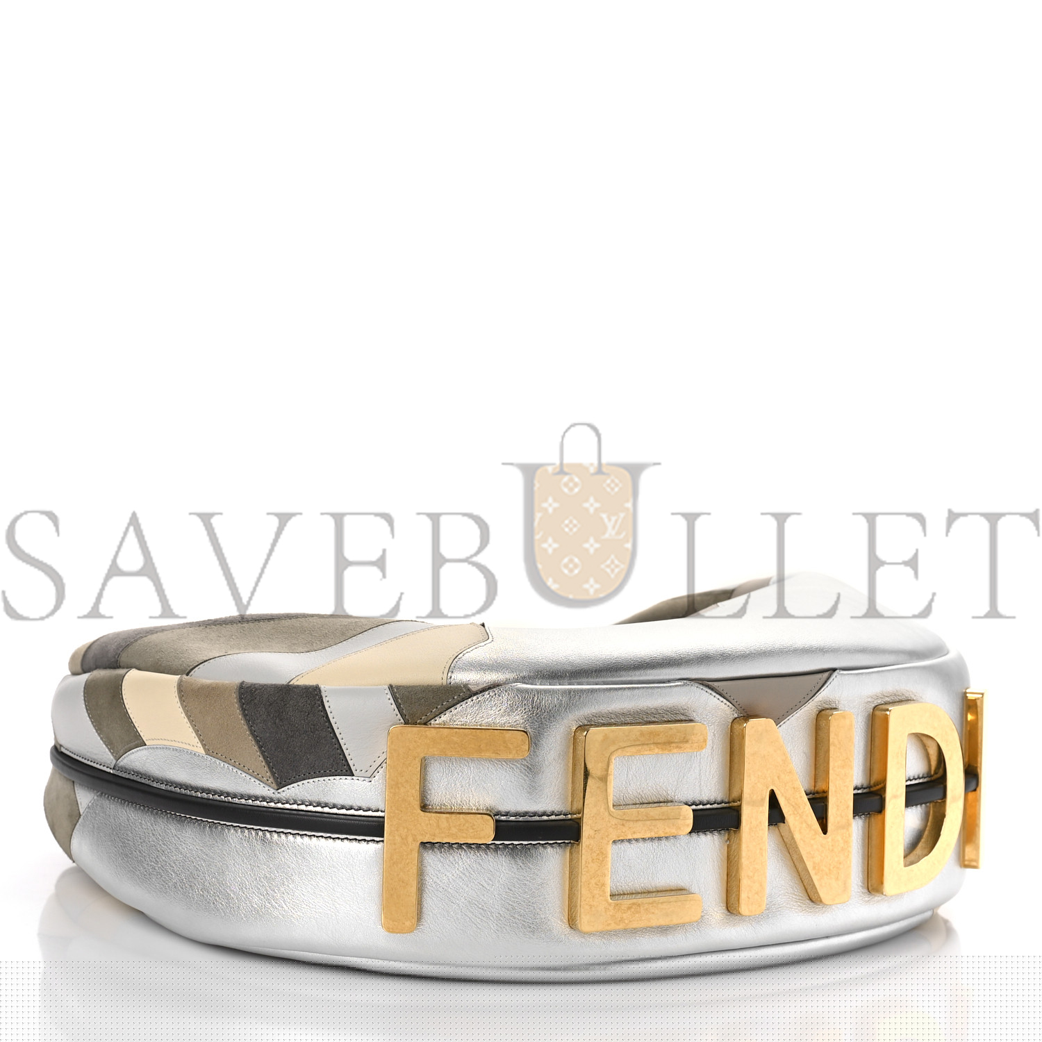 F**di vitello seta goatskin suede sun cloud inlay medium F**digraphy hobo bag multicolor white ice (33*30*11cm)