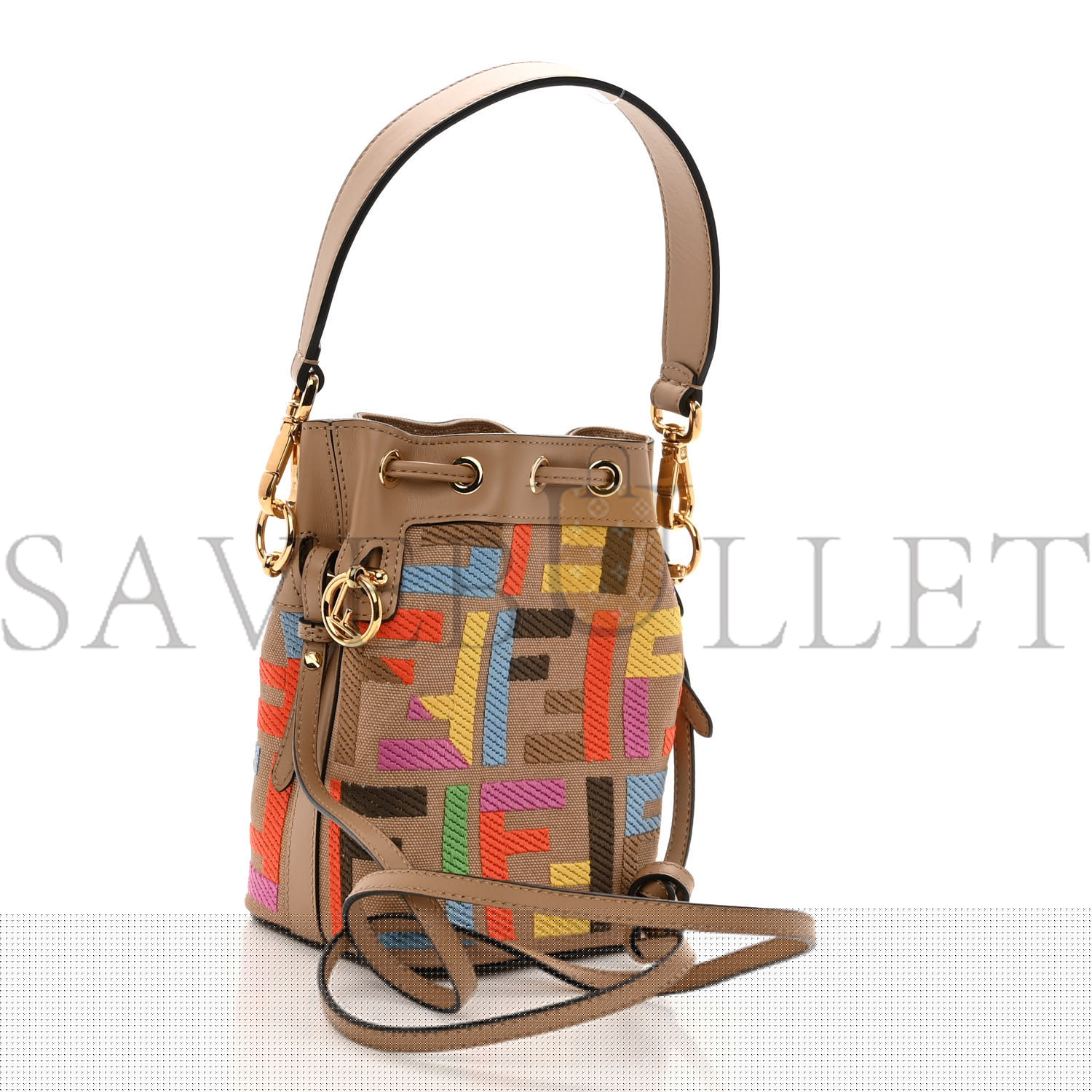 F**di canvas vitello king f is F**di ff multicolor embroidered mini mon tresor bucket bag multicolor cuoio (18*12*10cm)