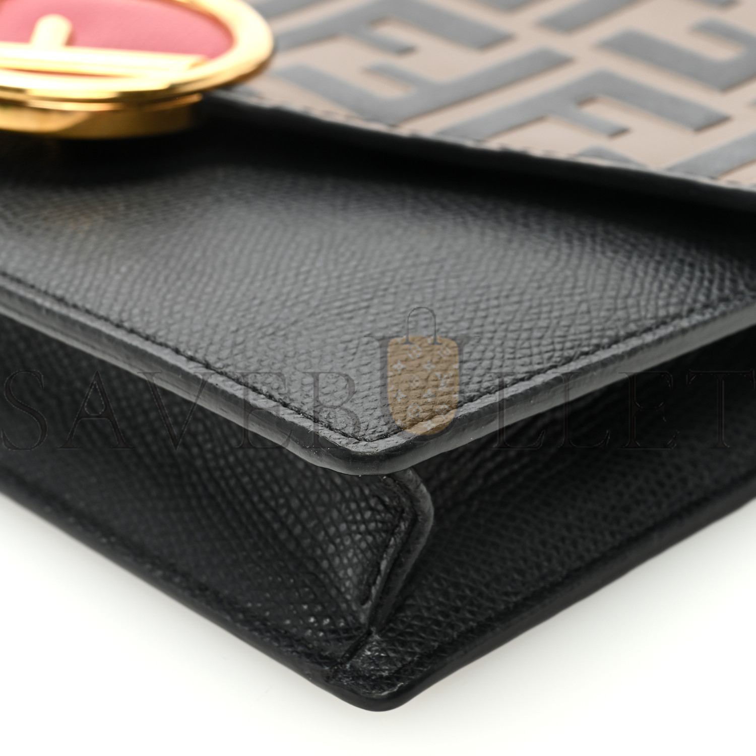 F**di vitello cruise f is F**di bi-color ff 1974 embossed medium envelope wallet on chain black maya (20*13*4cm)