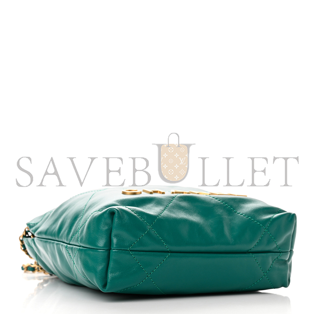Ch*el master shiny calfskin quilted mini 22 bag green (20*19*6cm)