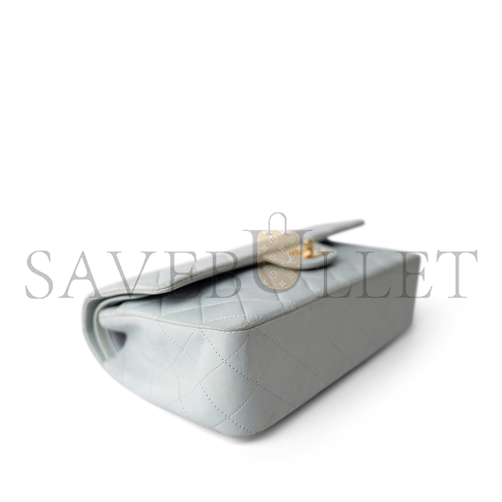 Ch*el vintage light blue lambskin quilted classic flap medium gold hardware (25.5*15*7cm)