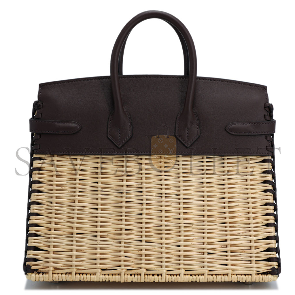 H**mes master birkin picnic 25 leather wicker silver buckle bag 4180752856 (25*20*13cm)