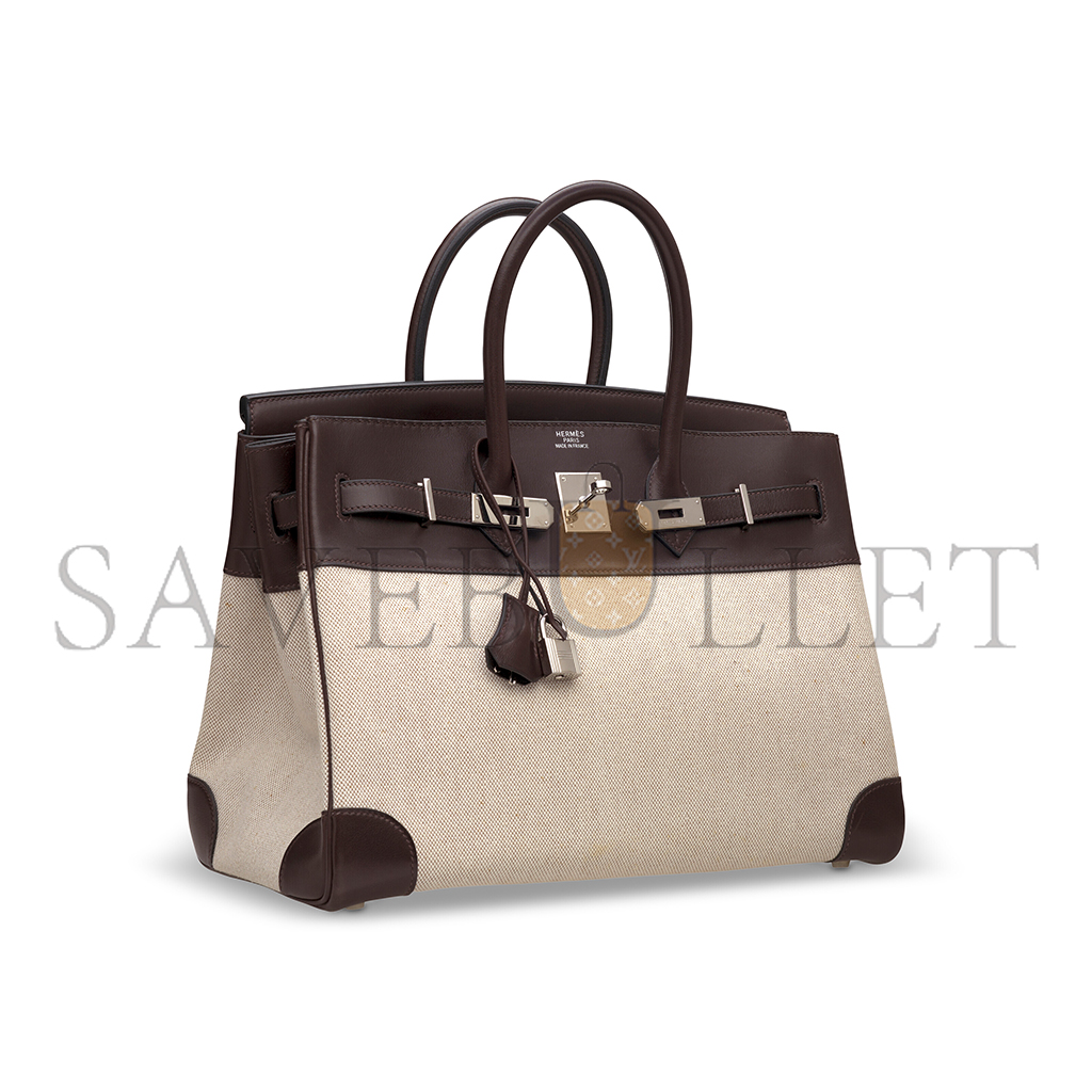 H**mes birkin 35 ebony evercalf calfskin and canvas bag 8023220073 (35*24*18cm)