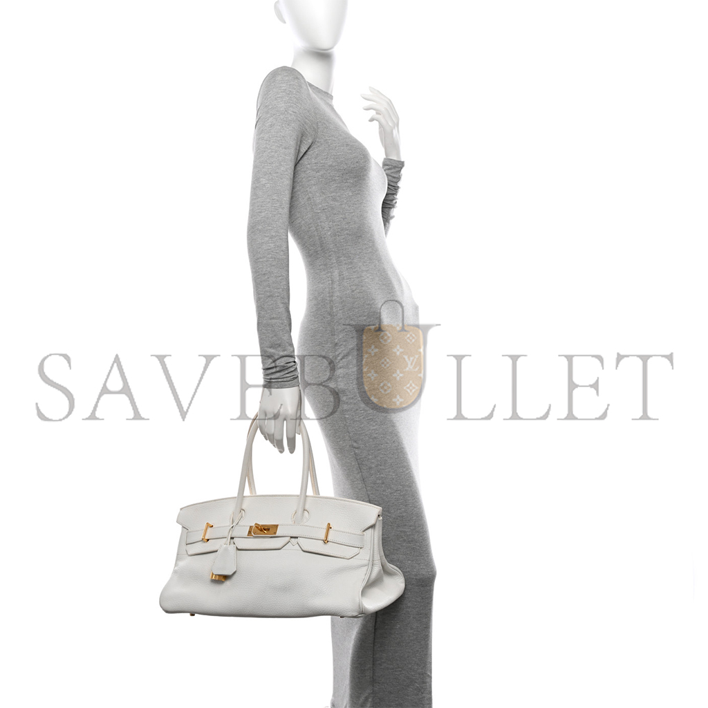 H**mes shoulder birkin 42 milkshake white gold buckle bag 1532462 (42*21*16cm)