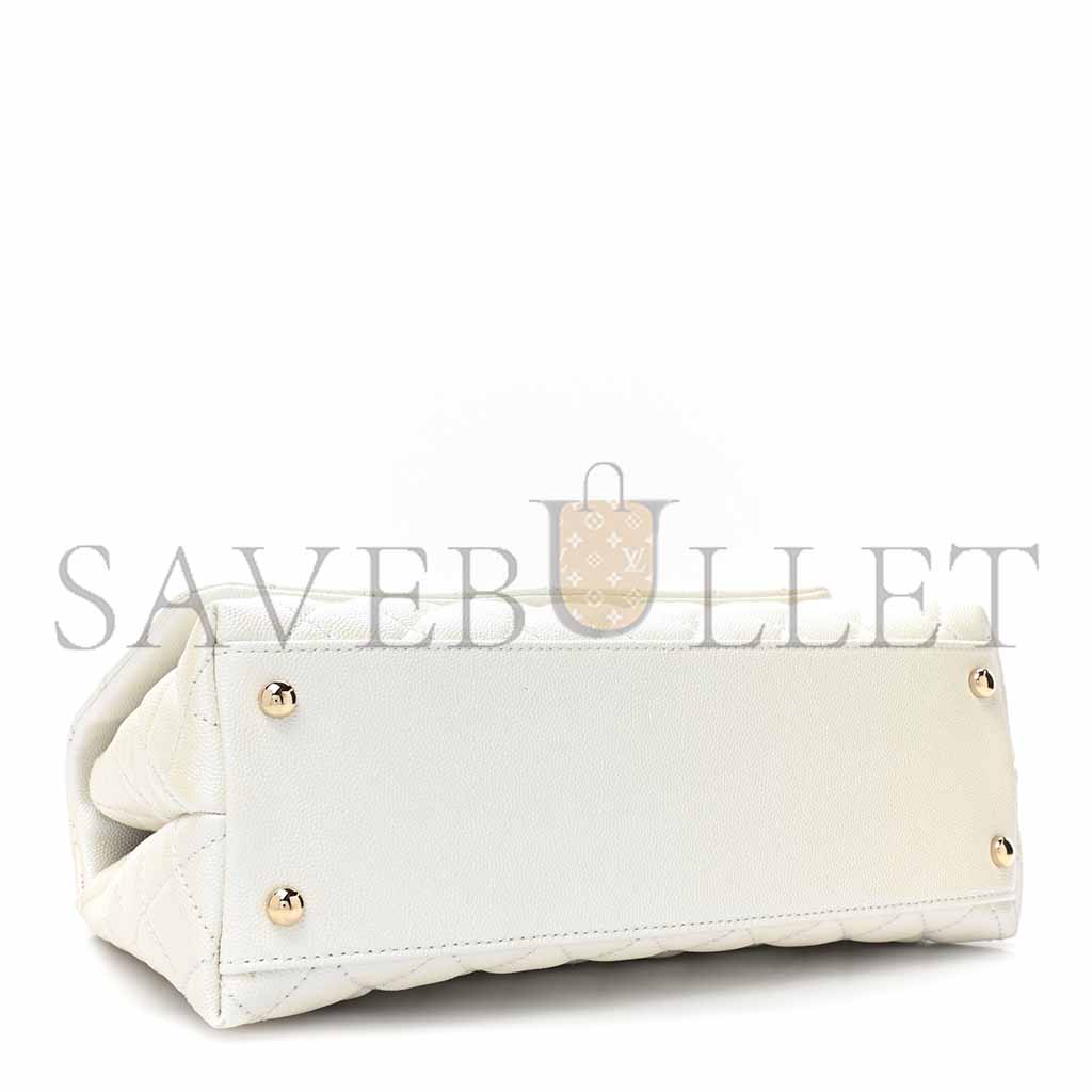 Ch*el iridescent caviar quilted medium coco handle flap white (29*18*12cm)