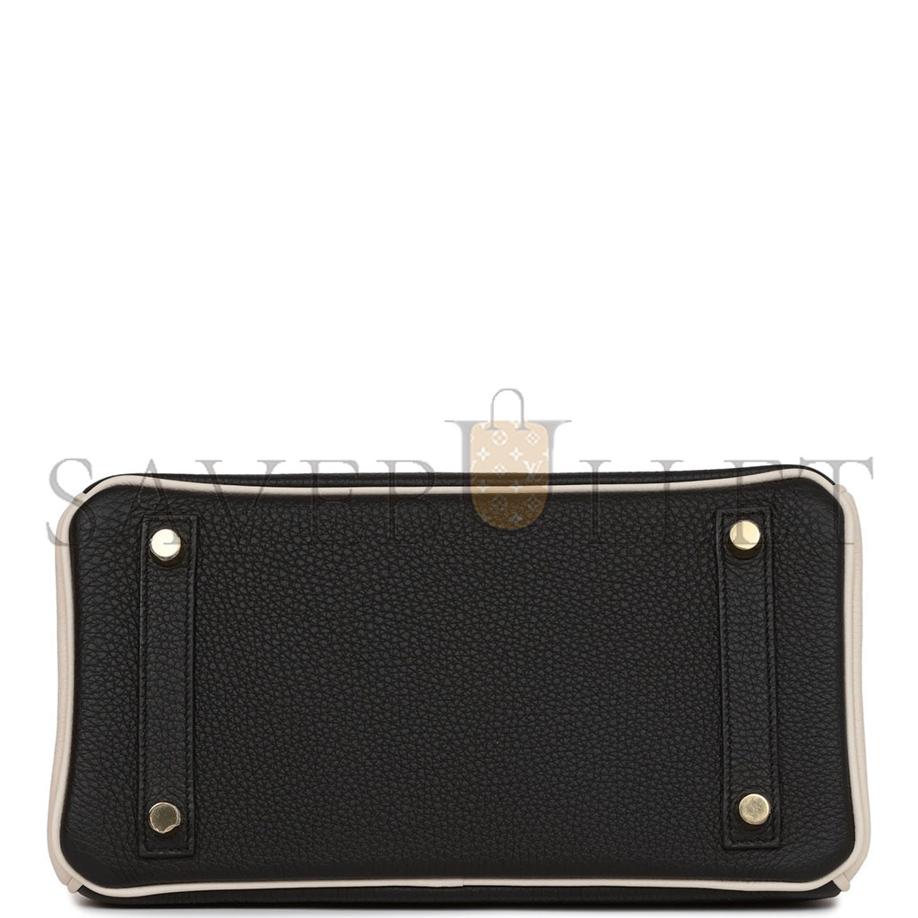 H**mes birkin 25 togo leather black and white panda color matching gold buckle bag 4212717702 (25*20*13cm)