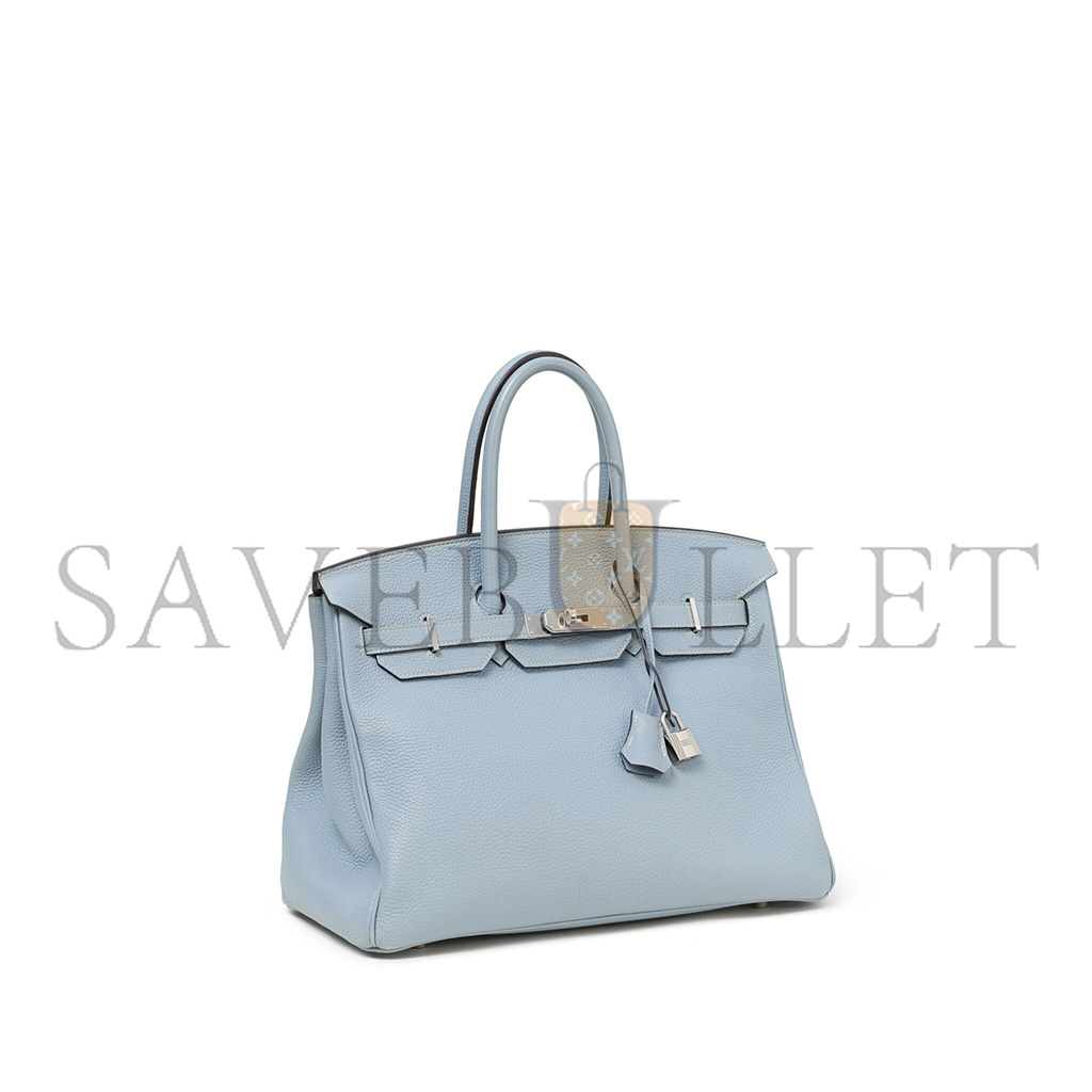 H**mes master birkin 35 togo leather linen blue silver buckle bk35j7tgss (35*28*18cm)