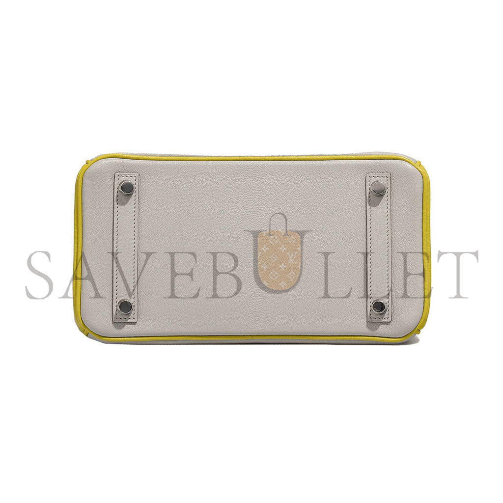 H**mes birkin 25 swift leather pearl grey lemon yellow silver buckle bag 3237 (25*20*13cm)