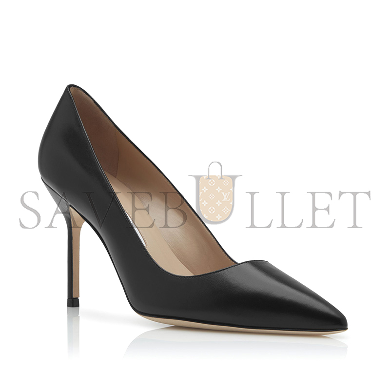 MANOLO BLAHNIK BB CALF 90 BLACK CALF LEATHER POINTED TOE PUMPS 9XX-0511-0009