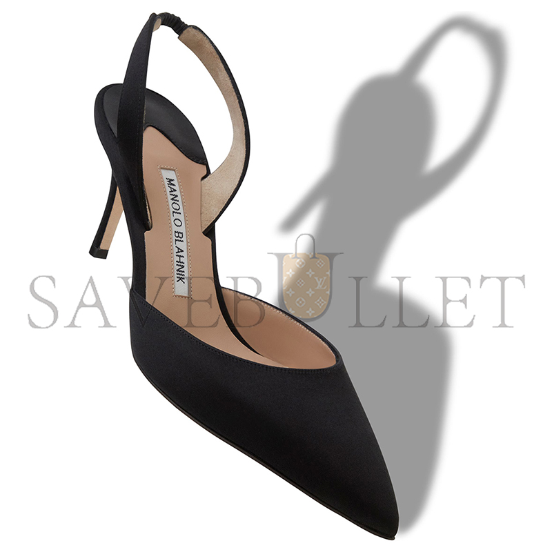 MANOLO BLAHNIK CAROLYNE 70 BLACK SATIN SLINGBACK PUMPS 423-1805-0001