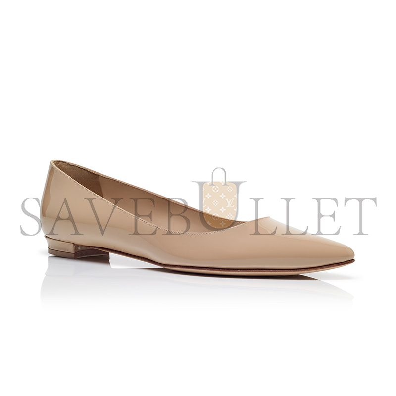 MANOLO BLAHNIK BBFLAT LIGHT BEIGE PATENT LEATHER POINTED TOE FLAT PUMPS 9XX-0545-0010