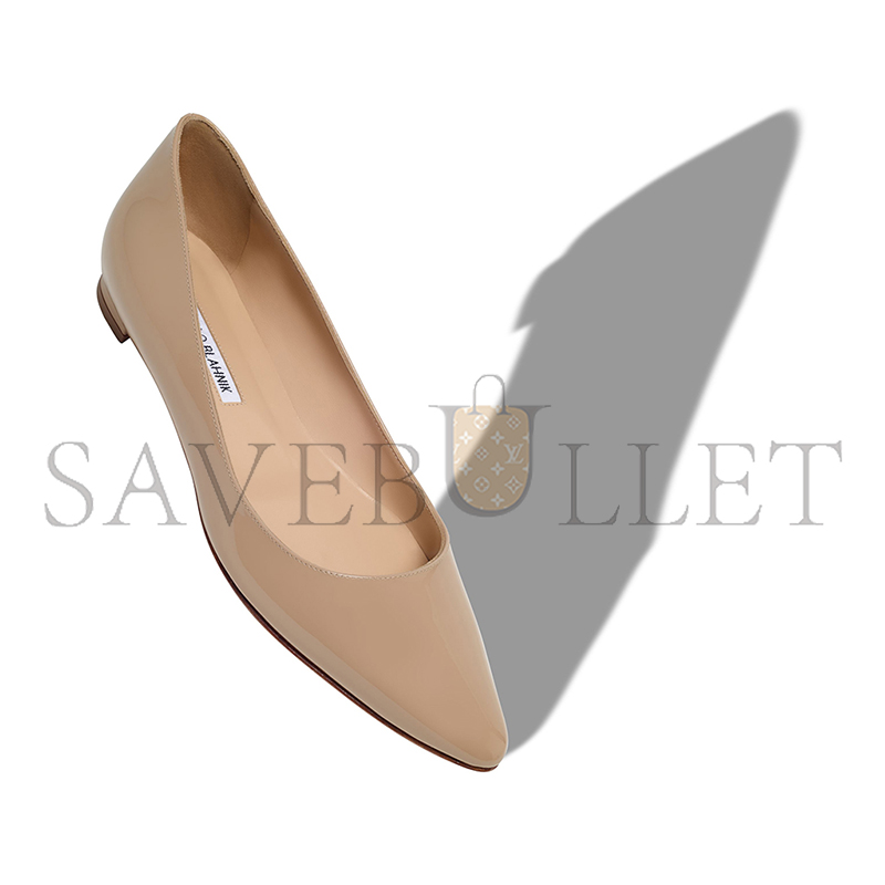 MANOLO BLAHNIK BBFLAT LIGHT BEIGE PATENT LEATHER POINTED TOE FLAT PUMPS 9XX-0545-0010