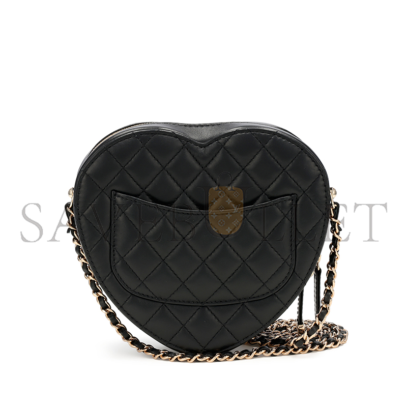 Ch*el black quilted lambskin cc in love heart bag gold hardware as3191 (18*16.5x*6.5cm)