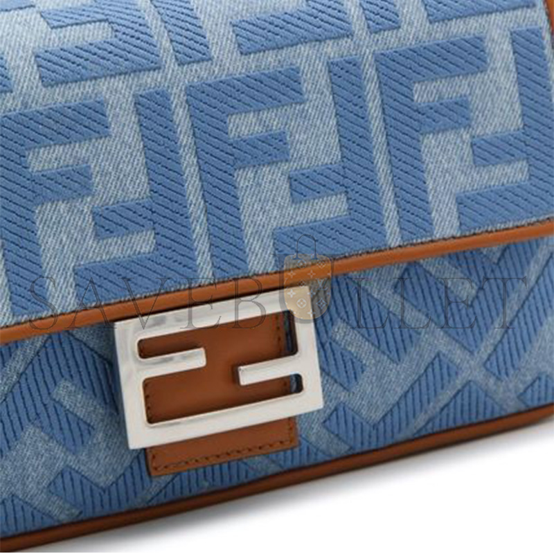 F**di baguette ff embroidered denim tote bag in blue 8br600ap4nf1ln5 (27*15*6cm)