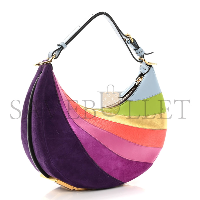 F**di vitello seta goatskin suede rainbow inlay small F**digraphy hobo bag multicolor azzurro baby (29*24.5*10cm)