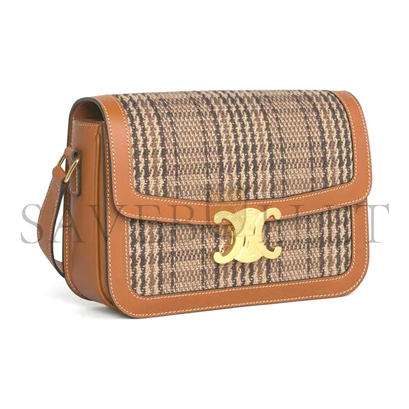 Ce**e medium classique triomphe bag in fabric and calfskin 191242cxx.19rt (22.5*16.5*7.5cm)