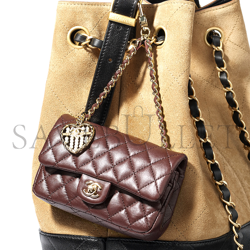 Ch*el classic mini bag with hook lambskin & gold-tone metal dark brown ap4760 (12.5*8*5cm)