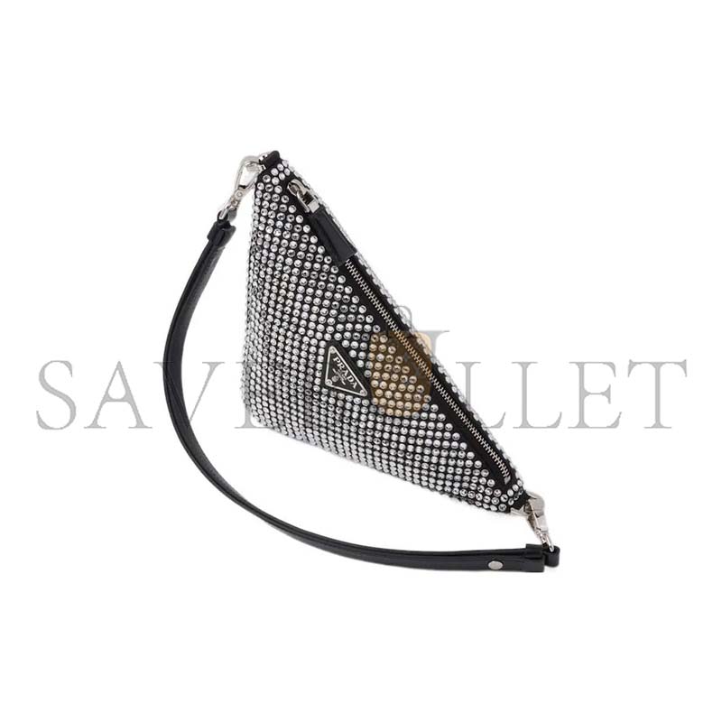 Pra*a triangle satin mini bag with crystals 1bc190 (26*14*6cm)