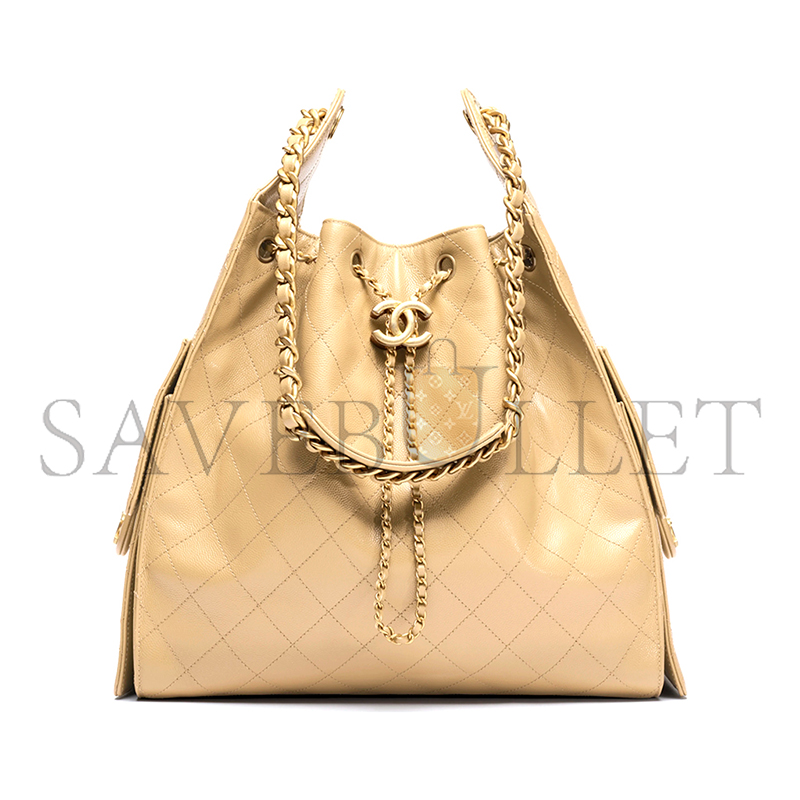 Ch*el 25 medium handbag grained calfskin & gold-tone metal dark beige as5311 (40*30*15cm)
