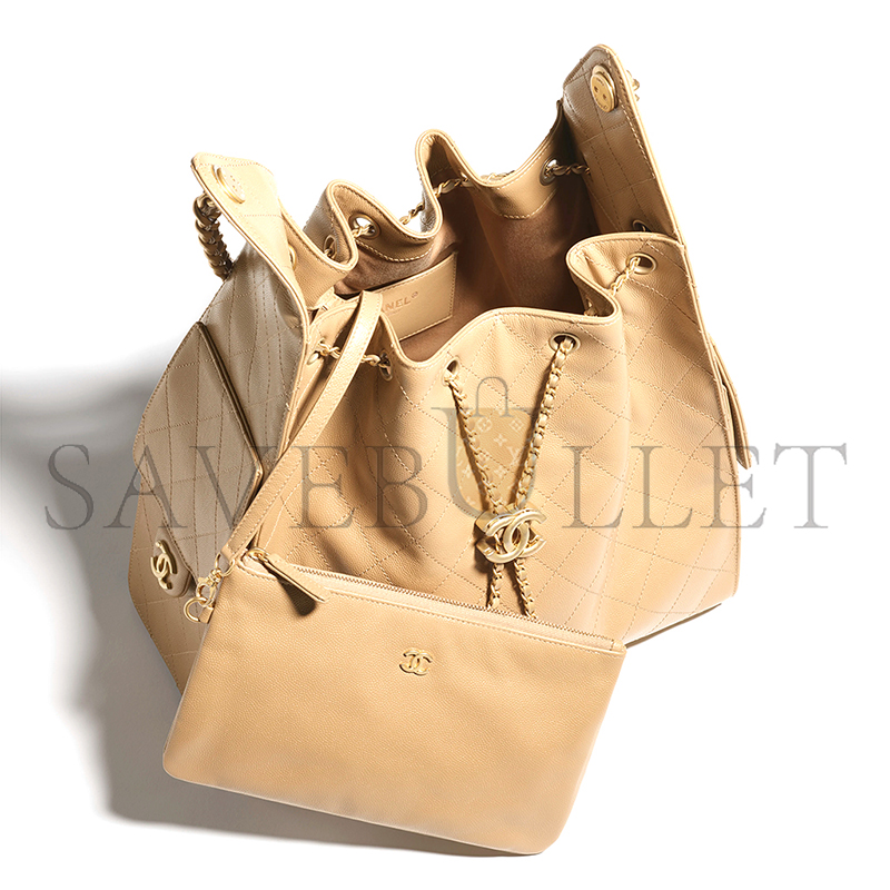 Ch*el 25 medium handbag grained calfskin & gold-tone metal dark beige as5311 (40*30*15cm)
